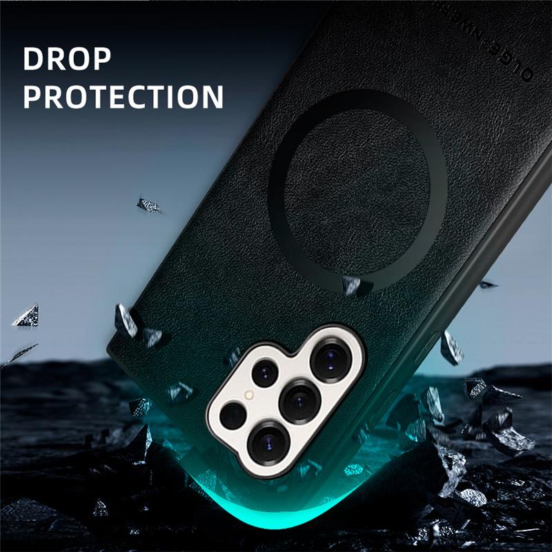 Leather Magnetic Phone Case For Samsung Galaxy S25 S24 S23 S22 S21 S20 Ultra Plus FE For Magsafe Wireless Charging Cover Fundas