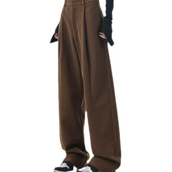 Retro Slimming Melange Wide-Leg Pants for Women - Autumn/Winter Collection