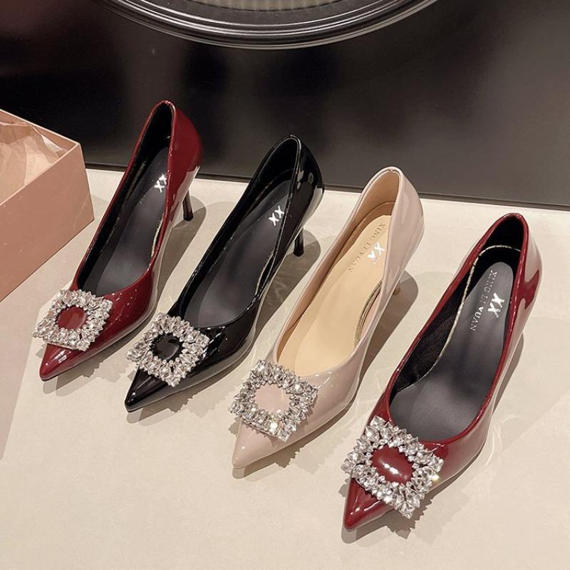 Rhinestone Square Buckle Pointed Single Shoes Summer New Temperament Lady Stiletto Women's Shoes Versatile Commuter High Heels