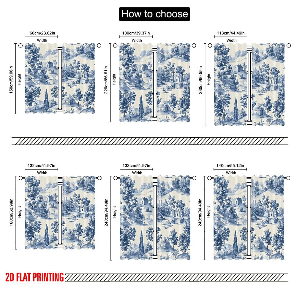 Plane Printing Curtains Digital Printed Blue Landscape Scene Durable Polyester Fabric Without Rod Versatile Set Of 2 Made