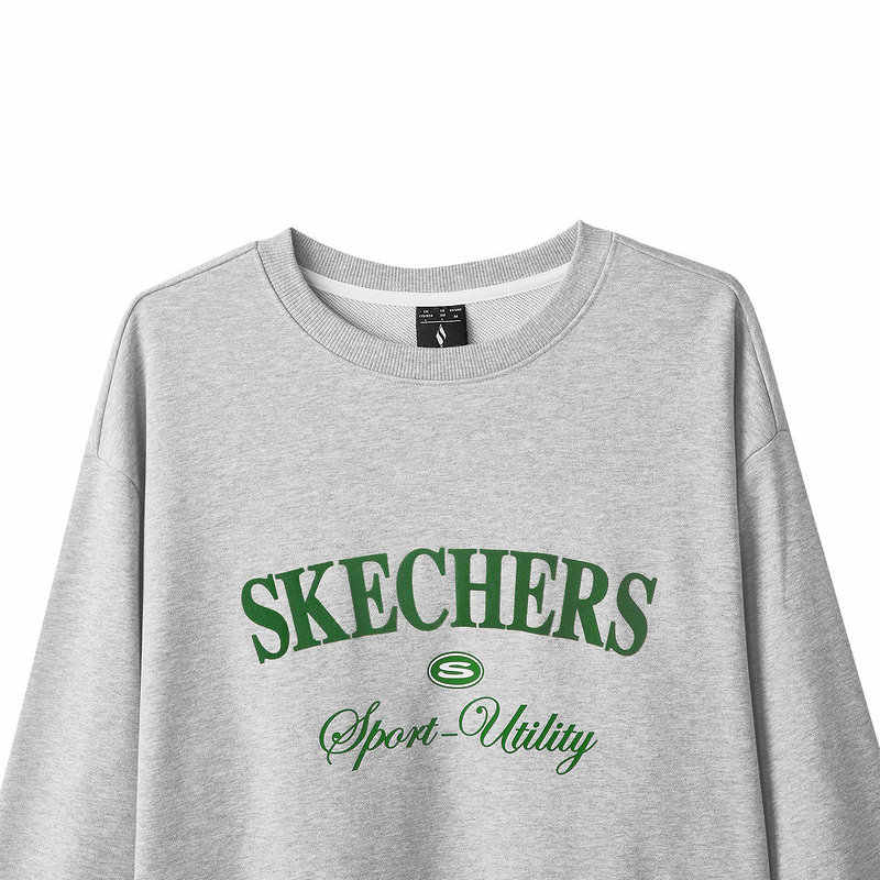 Skechers Sport Alliance Series Large Letter College Style Knitted Pullover Long Sleeve Sweatshirt Men sweatshirt Gray L424U010-01UV