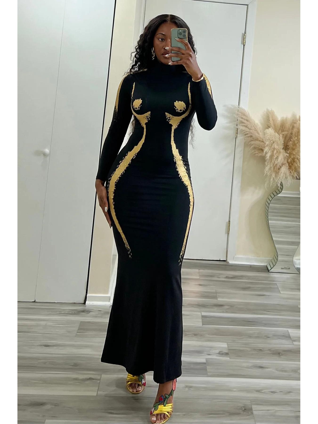 

Элегантное облегающее черное платье с металлическими акцентами для женщин, осень/зима 2023 г. XXL чёрный