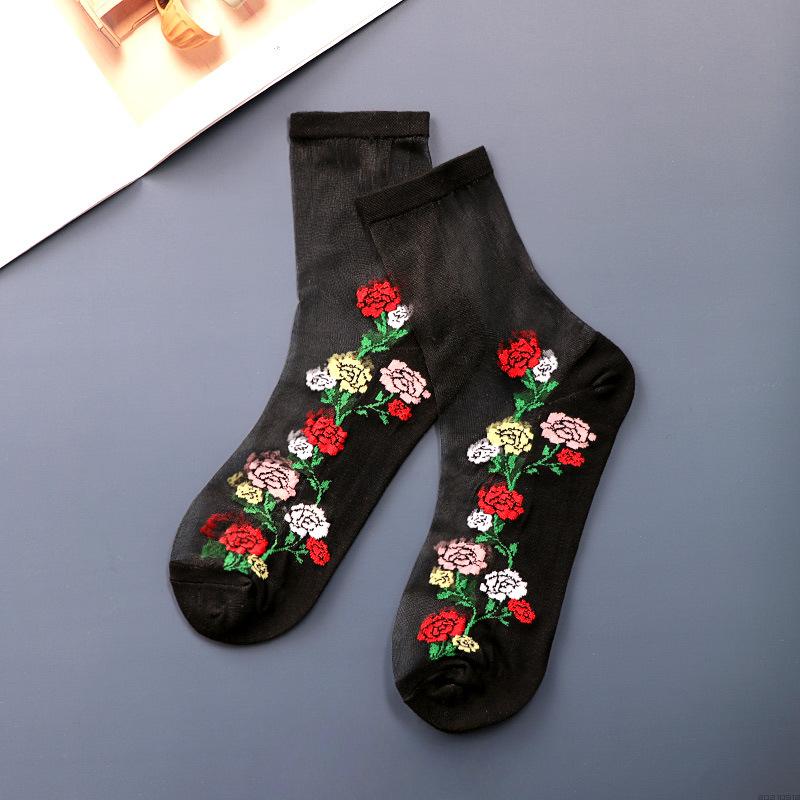 5 Pairs of Women's Summer Thin Fashion New Flower Tube Crystal Stockings