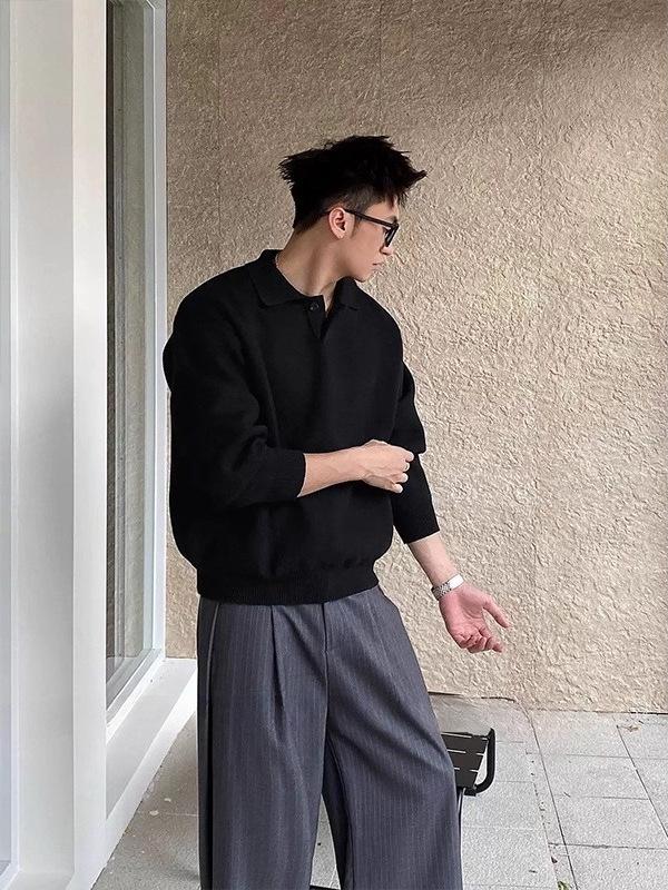 Men's Oversized Trendy Polo Neck Sweater - Old Money Vibe Winter Knitwear