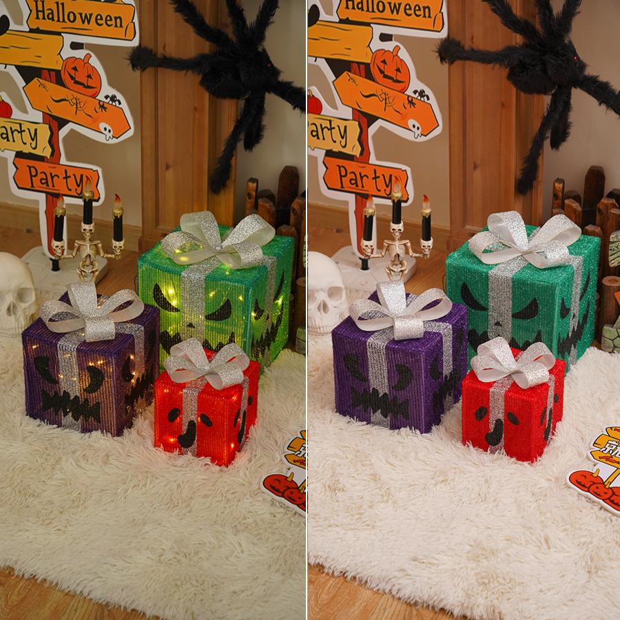 New Pumpkin Gift Box Lamp Three Piece Set Halloween LED Light String Festival Party Decoration Atmosphere Light