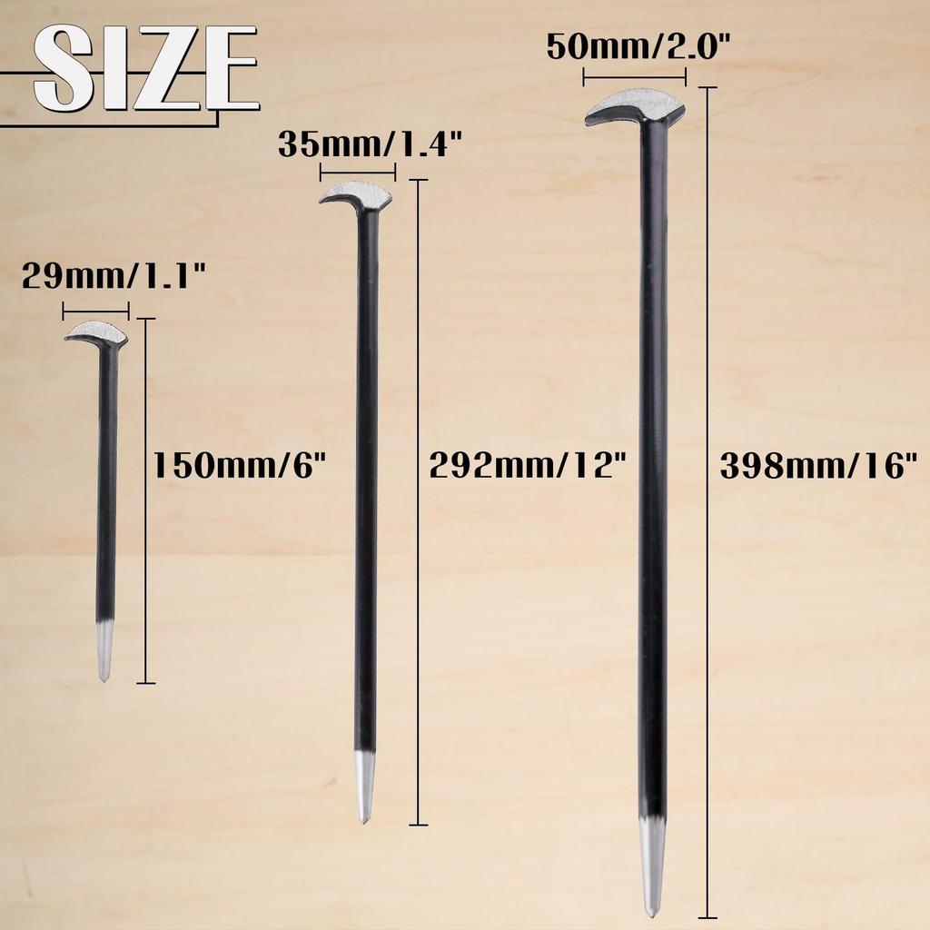 LEONTOOL Rolling Head Pry Bar Set 6" 12" 16" 3-Piece Set Rolling Head Pry Bar Set Telescopic Indexing Pry Bar Mighty Bar Roll Type Pry Bar Set