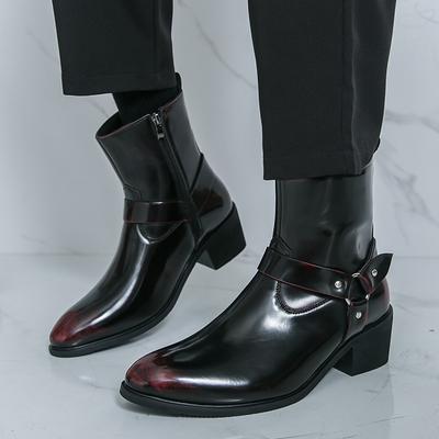 Winter Brand Designer New Pointed Toe Patent Leather Chelsea Ankle Boot For Men High Tops Monk Strap Punk Rivet Cuban Shoes