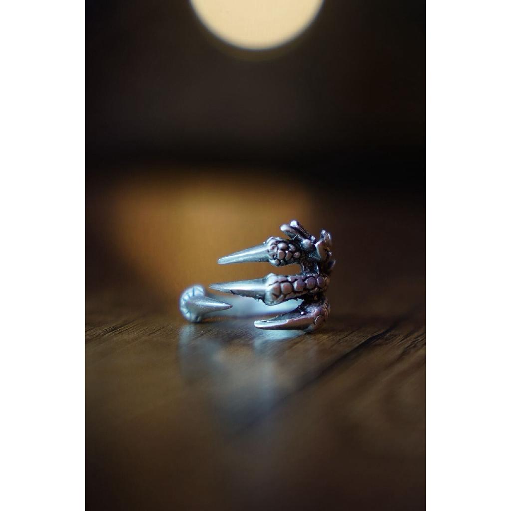 Antique Silver Plated Adjustable Ring With Dragon Claw Design