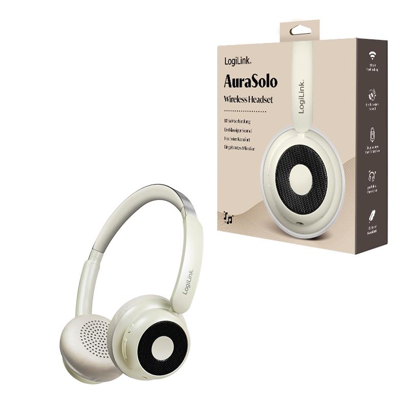 LogiLink AuraSolo BT 6.0 ANC Wireless On-Ear Headphones with Microphone, Brown