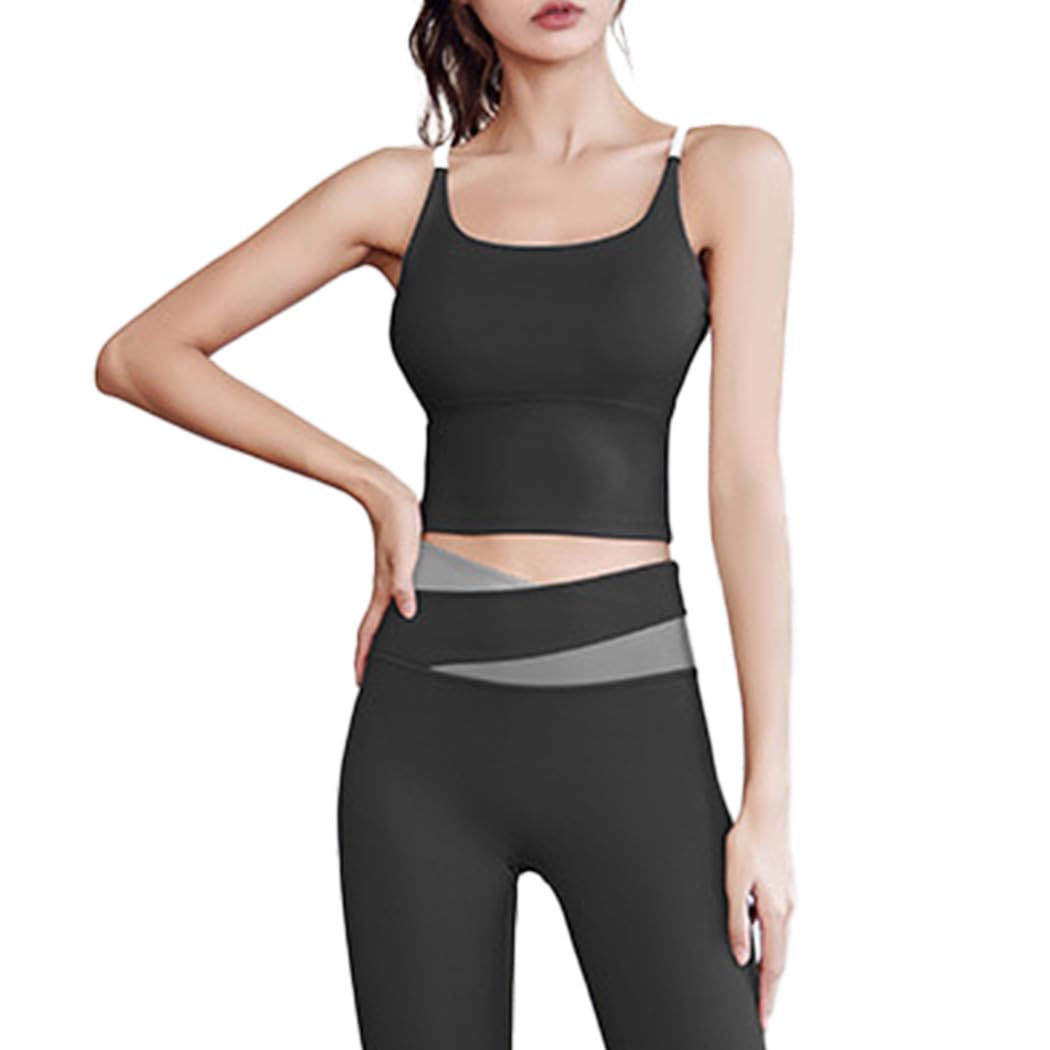 

DAYCLOSET Одежда для йоги Бюстгальтер и леггинсы с yoga179 x Женский комплект, Чашки, Легкий, Быстросохнущий, С высокой талией, (Черный Серый, L)