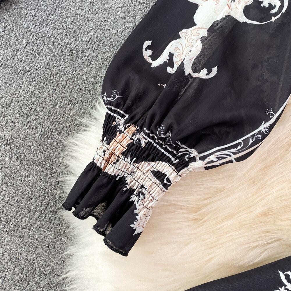 Fashion Suit Female Celebrity Temperament Ol Professional Bow Chiffon Shirt Two-Piece Set High Waist Hip Skirt Spring