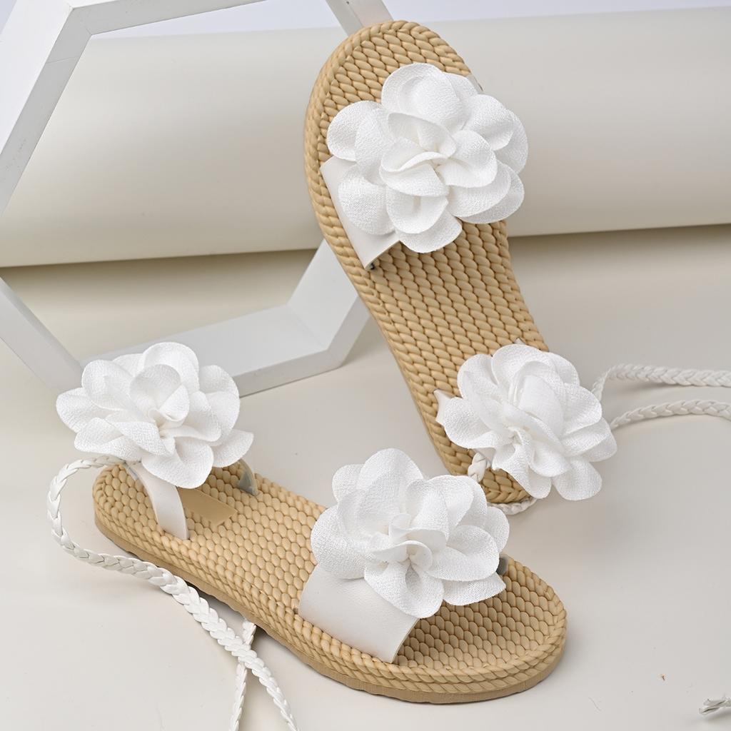 Comemore Summer Female Beach Sandals Outer Wear Thick Bottom Shoes Large-sized Ankle Lace-up Roman Flower Sandales for Women