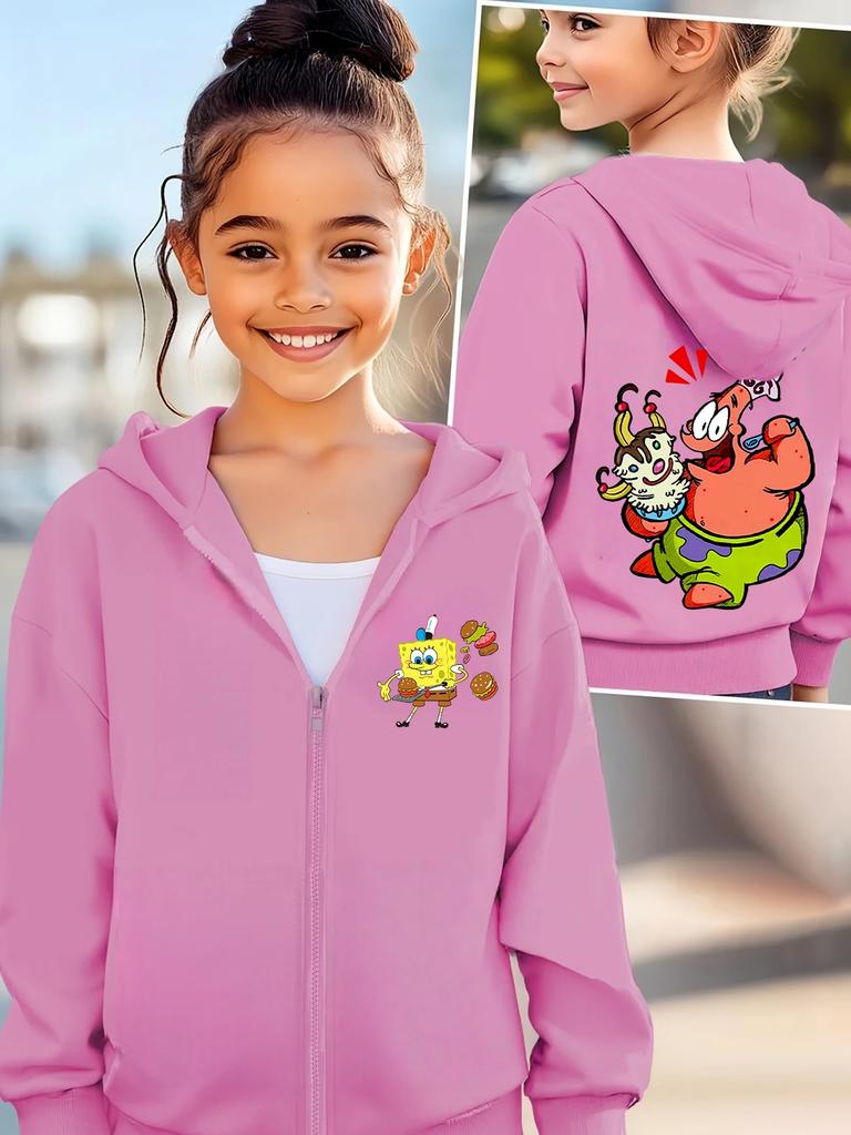 Jellyfish Fields SpongeBob Zippered Hoodie Kids Summer Cute Cartoon Crewneck Boys Girls 3-14
