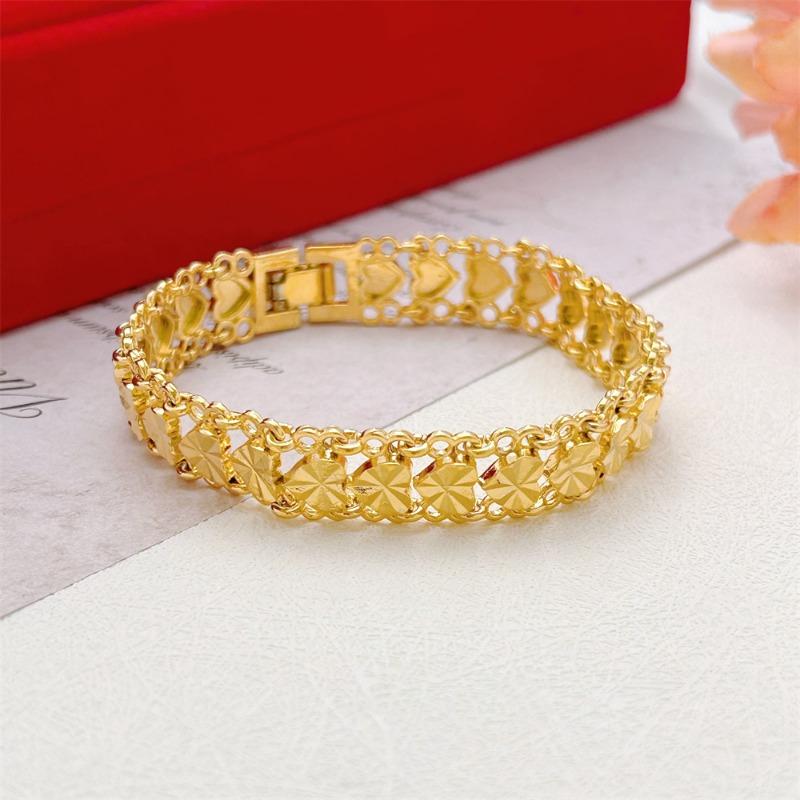 Sand Gold Bracelet Women's Wide Edge Love Strap Flower Bracelet Hand String Vacuum Gold Plated Bracelet Jewelry