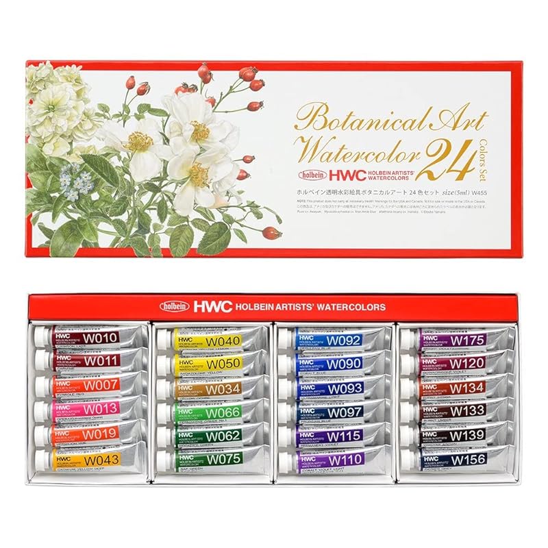 Holbein Transparent Watercolor Paint W455 5ml Botanical Art 24-Color Set 3455