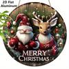 Panneau de Noël Plat en Aluminium 2D avec Motif Père Noël et Élan - Ornements Figurines Rustiques - Idéal pour Porte d'Entrée, Mur, Porche, Décoration de Fenêtre - Idéal