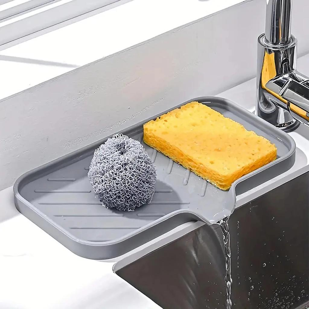 Sink Silicone Tray With drain Soap Sponge Storage Holder Countertop Sink Scrubber Brush Storage Rack Kitchen Organizer