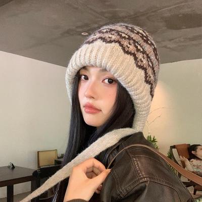 Women Autumn Winter Warm Thicken Ear Protector Hat Cold Velvet Knitted Hats Sweet Cute Multicolour Cap