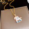18k Real Gold Electroplating Simple Natal Year Oil Dripping Pony Necklace Women's Sweater Chain Necklace