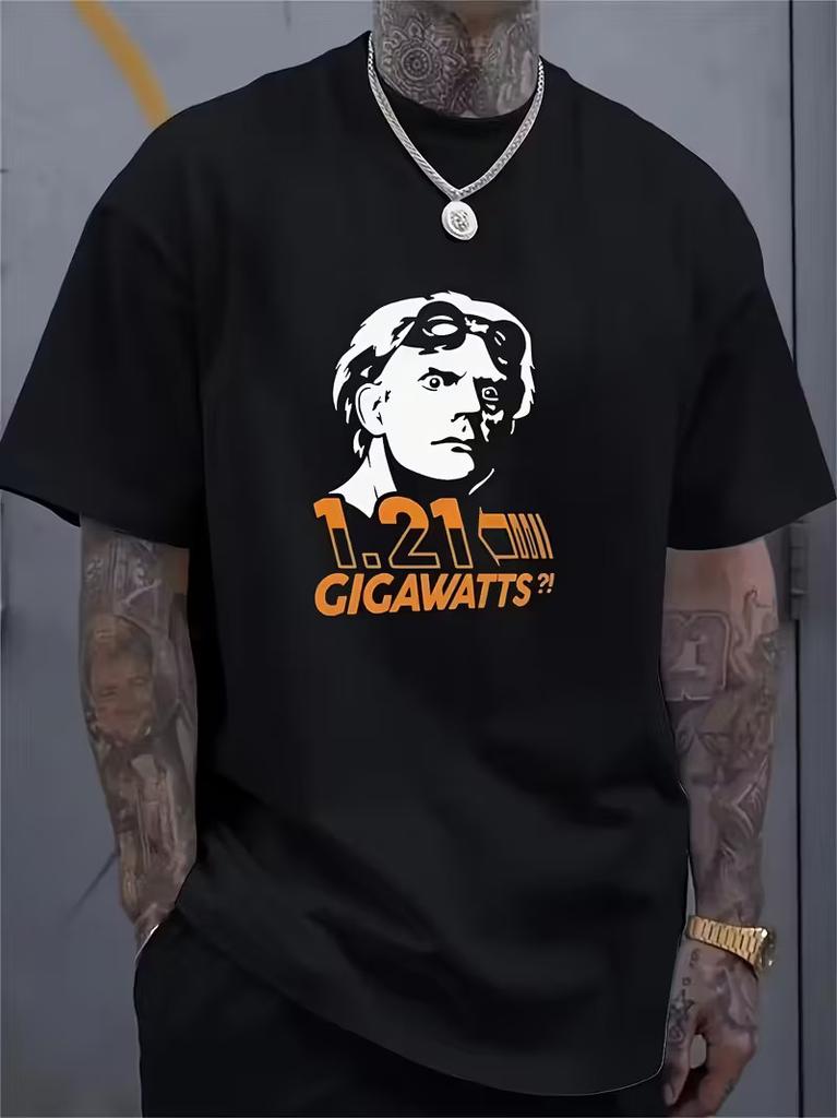 Men'S "Back to the Future" Doc Brown 1.21 Gigawatt Fun Top T-Shirt - Black with