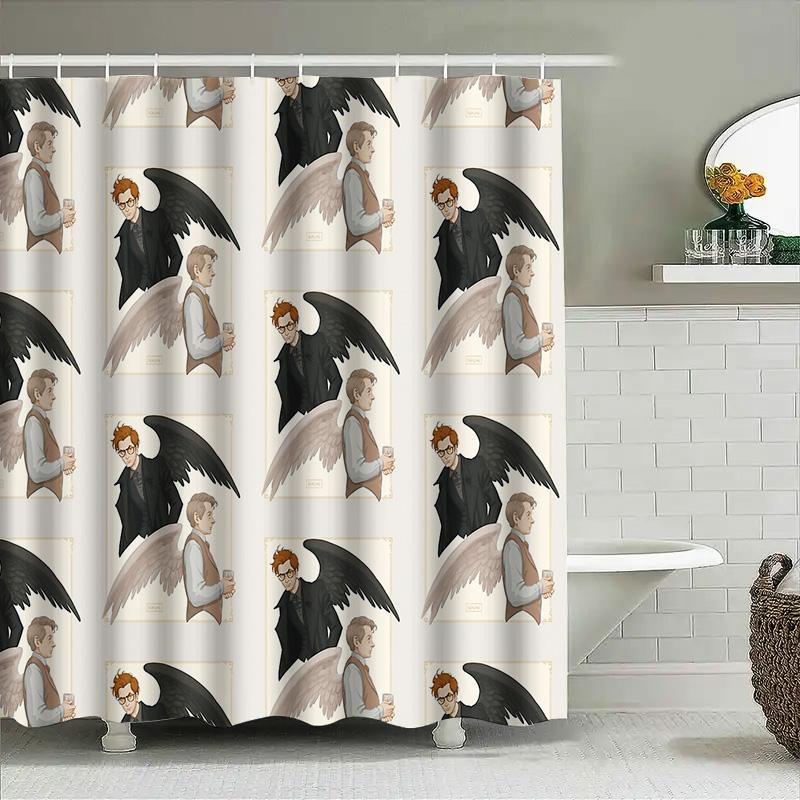 Vintage Angel Wing Man Shower Curtain Artistic Biblical Decor Bathroom Fabric Backdrop Wall Hanging Home Textile
