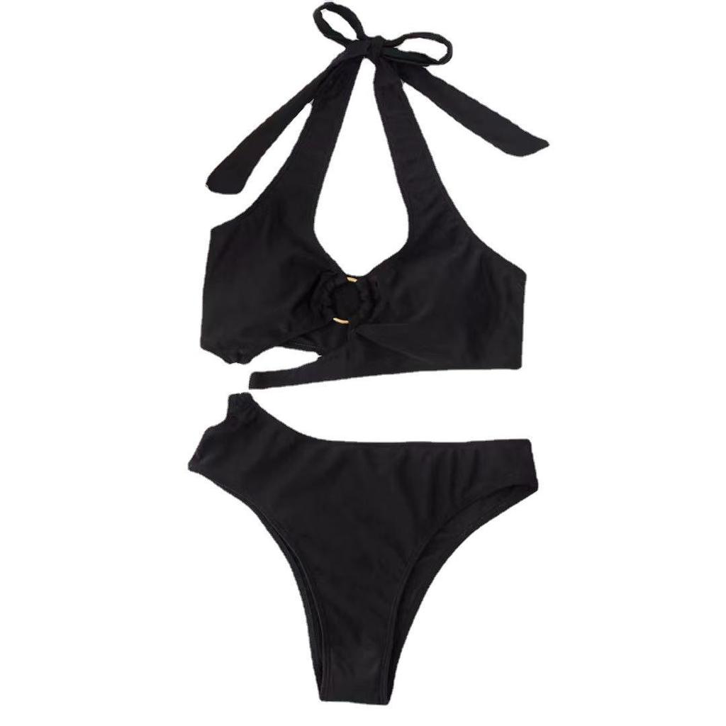 Women's Solid Color Bandage Split Bikini Swimsuit 2021