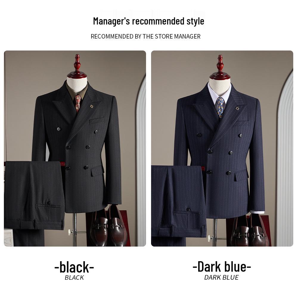 2025 Men's High-Quality Striped Double-Breasted Three-Piece Suit with Peak Lapel
