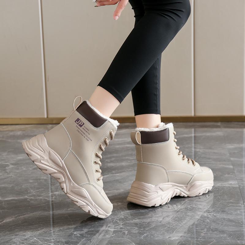 Plush Women's Snow Boots Fashion High-top Cotton Shoes Ladies Waterproof Warm Outdoor Walking Shoes Anti-slip Boots