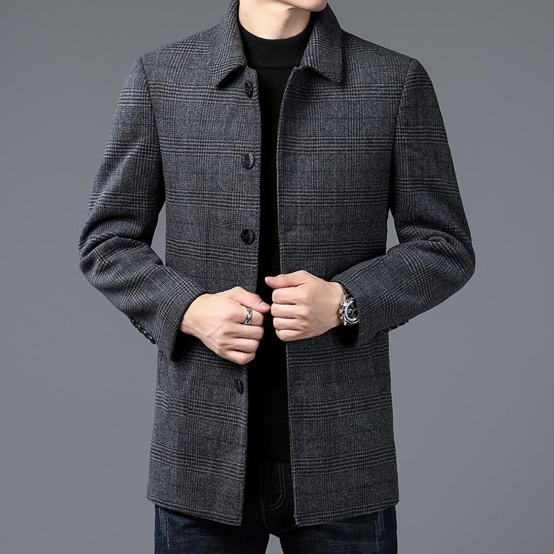 

Новое осенне-зимнее пальто мужское средней длины с лацканами, повседневное шерстяное пальто-тренч для мужчин среднего и пожилого возраста 4XL серый
