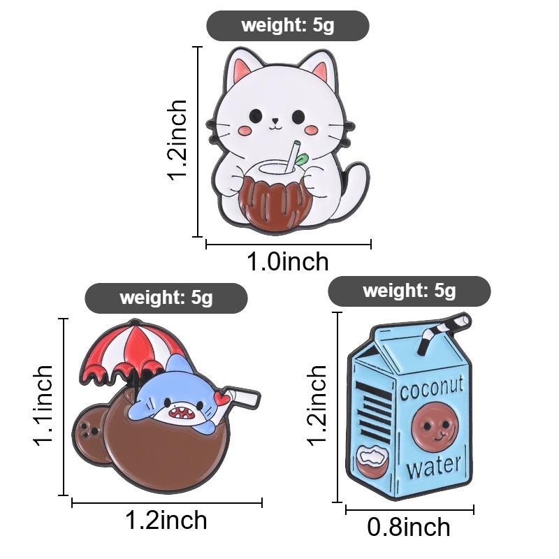 Xiaomi Cute Cat Drinking Coconut Water Enamel Pin Cartoon  Baby Shark In Coconut Water Summer Cool Brooch Bag Lapel Badge Jewelry Gifts