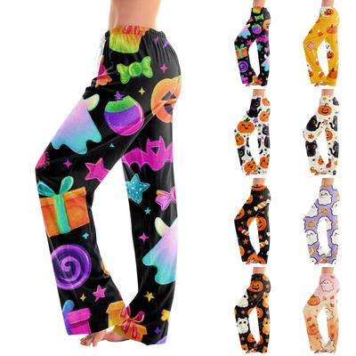 Women Halloween Print Drawstring Lounge Pants Casual Sleepwear Soft Comfortable Fit Elastic Waist Relaxed Style Full Length