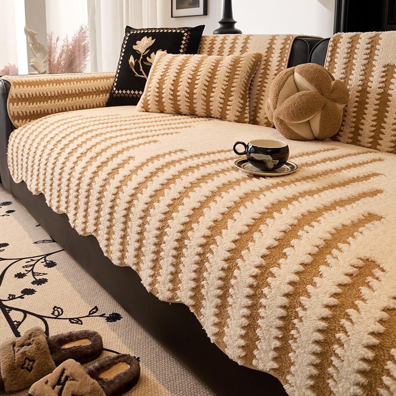 Light Luxury High-Grade Leather Sofa Cushion Autumn and Winter Plush Straight Row Seat Cushion All-Inclusive Universal Sofa Cover Winter Cover Towel