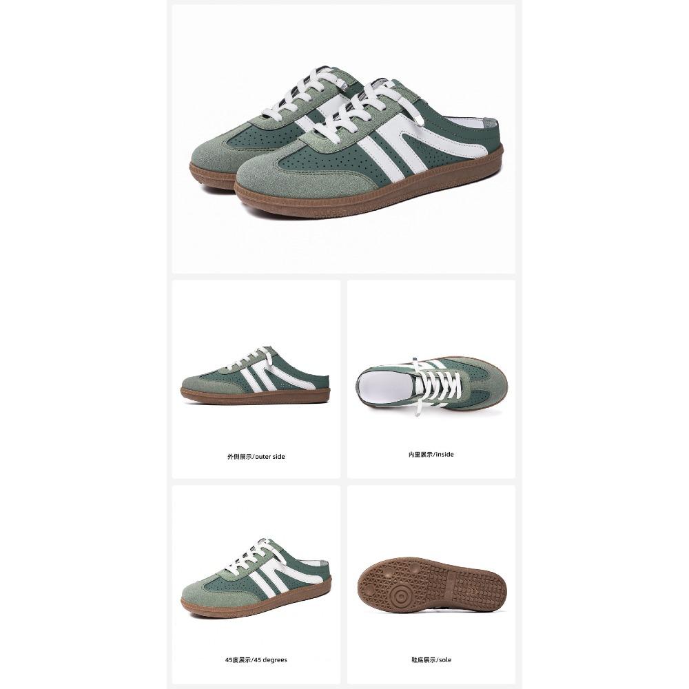 Women Retro Color Block Slip On German Trainer Mule Slippers, Breathable Soft Sole Versatile Casual Summer Walking Shoes