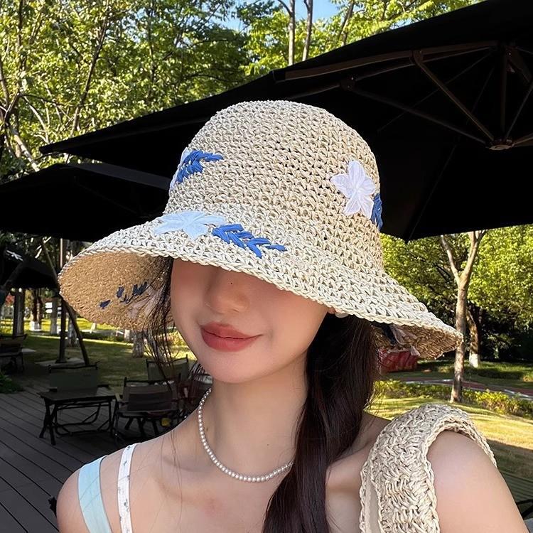 

New straw bucket hat women s summer sunscreen sunshade big edge versatile folding sun hat fashionable washbasin hat one size