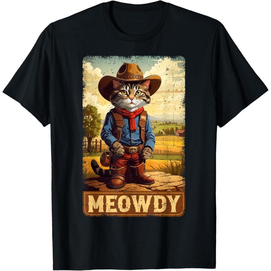 Meowdy Funny Country Side Cat Hat Vintage Cowboy Cat T-Shirt(2) XXXXXL чёрный