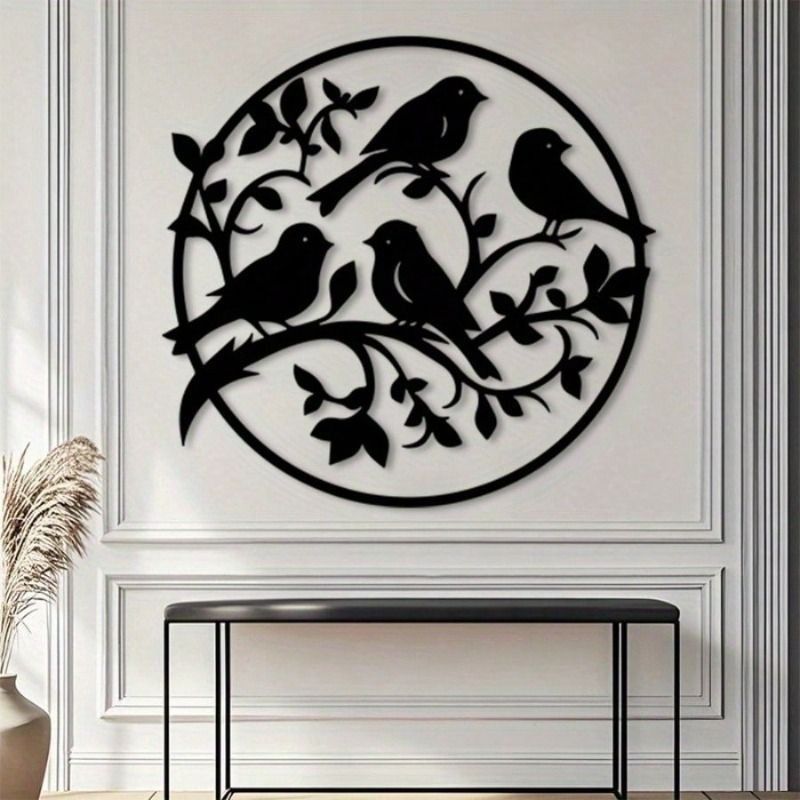 Antikes Elegantes Schwarzes Metall Wanddekor Runder Elster Krähe Umriss Rostfreier Eisen Haus Garten Geschenk für Sammler