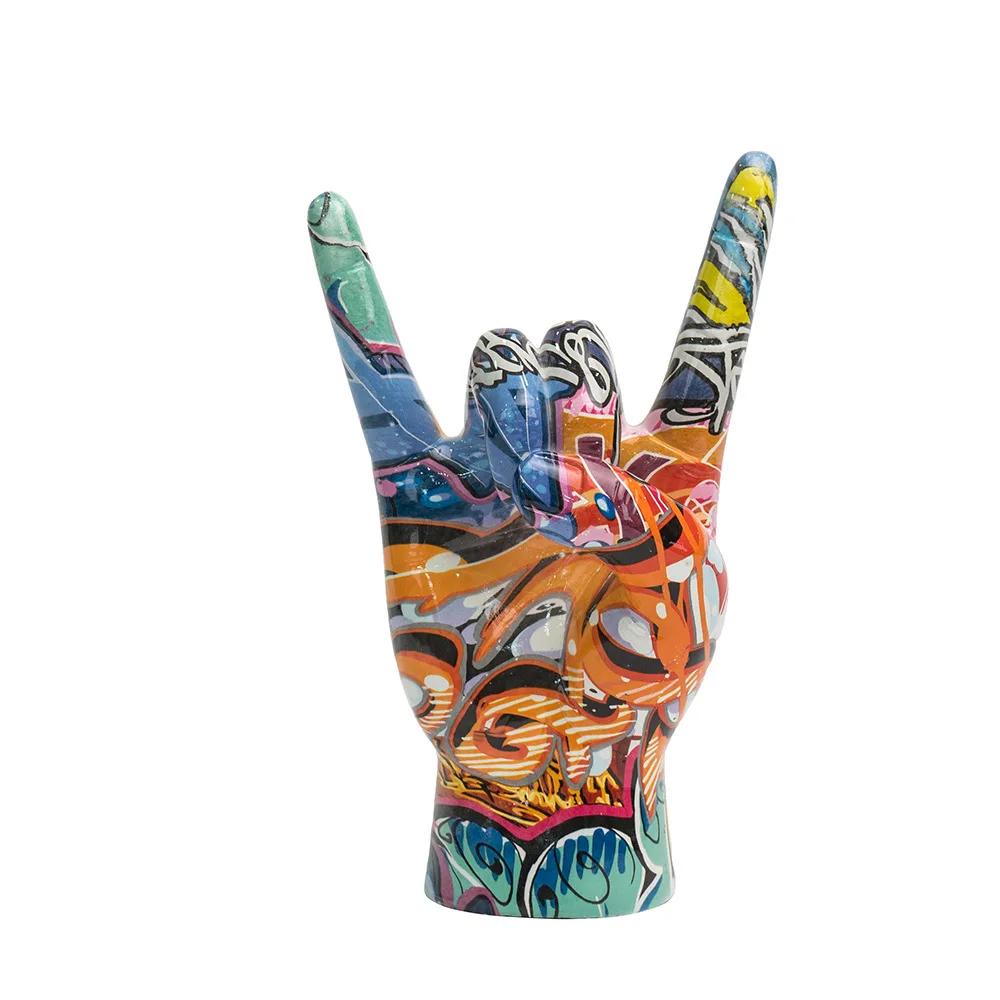 Graffiti Rock On Hand Statue 19cm Modern Pop Art Hand Painted Resin Sculpture Home Decor Gift