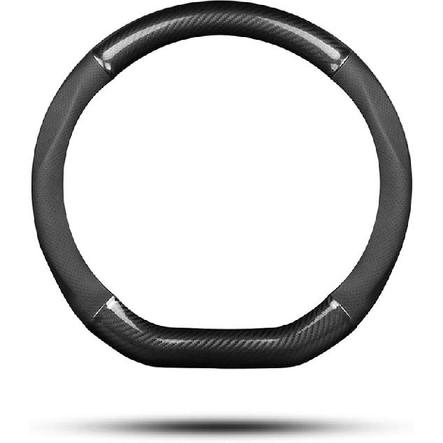Ergocar Car Steering Wheel Cover Non-Slip Car Steering Wheel Protector Sport D-Shape Carbon Fiber & PU Leather Universal For Diameter 38Cm(15")