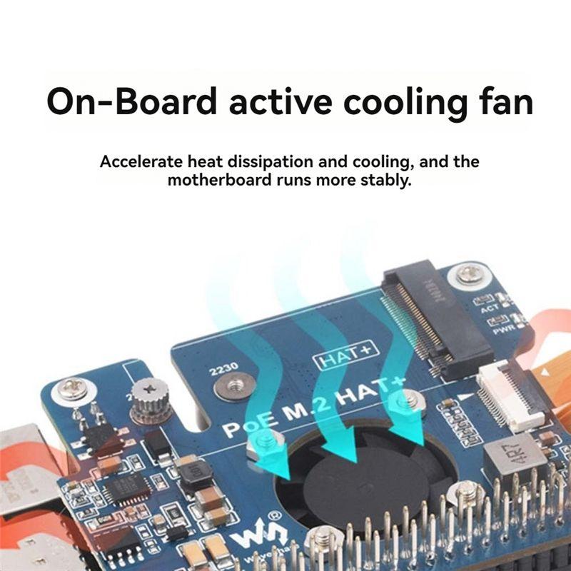 A84X-For Raspberry Pi 5 POE + Pcie To M.2 Nvme SSD Board HAT+ Pi5 2242/2230 Power Over Ethernet Support Nvme M2 Protocol