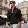 Men's Casual Oversized Solid-Color Outdoor Fleece-Lined Patchwork Zipper Stand-Up Collar Sweatshirt