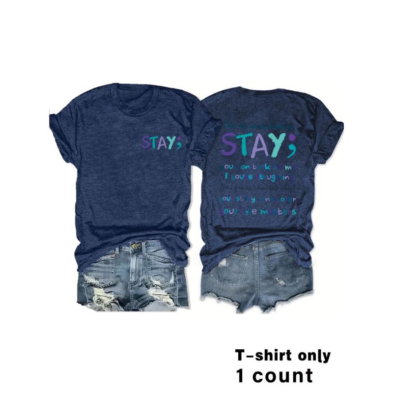 Women's Round Neck Fashion Letter Slogan Printed Top T-Shirt