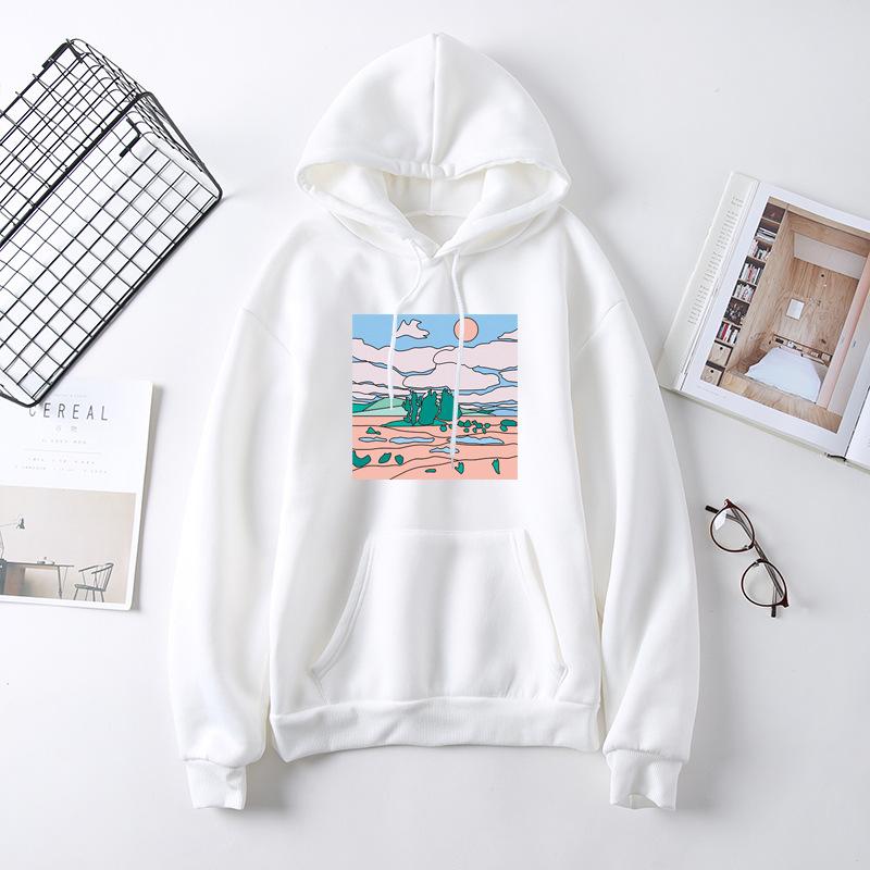 Осенняя студенческая повседневная универсальная толстовка с капюшоном, женская повседневная толстовка с длинным рукавом с принтом из мультфильмов S белый