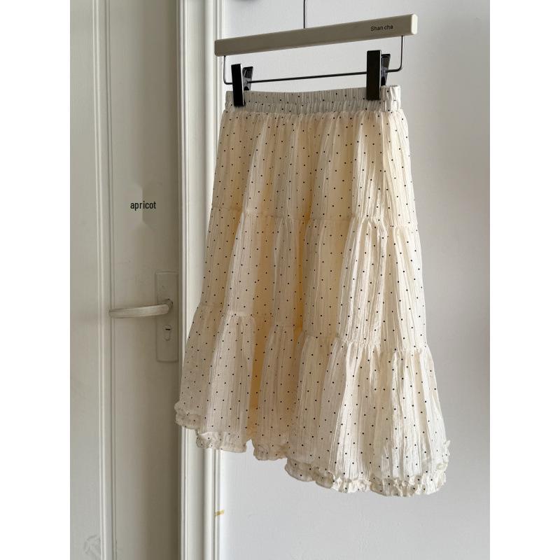 Plus Size Polka Dot Ruffle Hem Midi Skirt - Slimming A-Line Cake Design