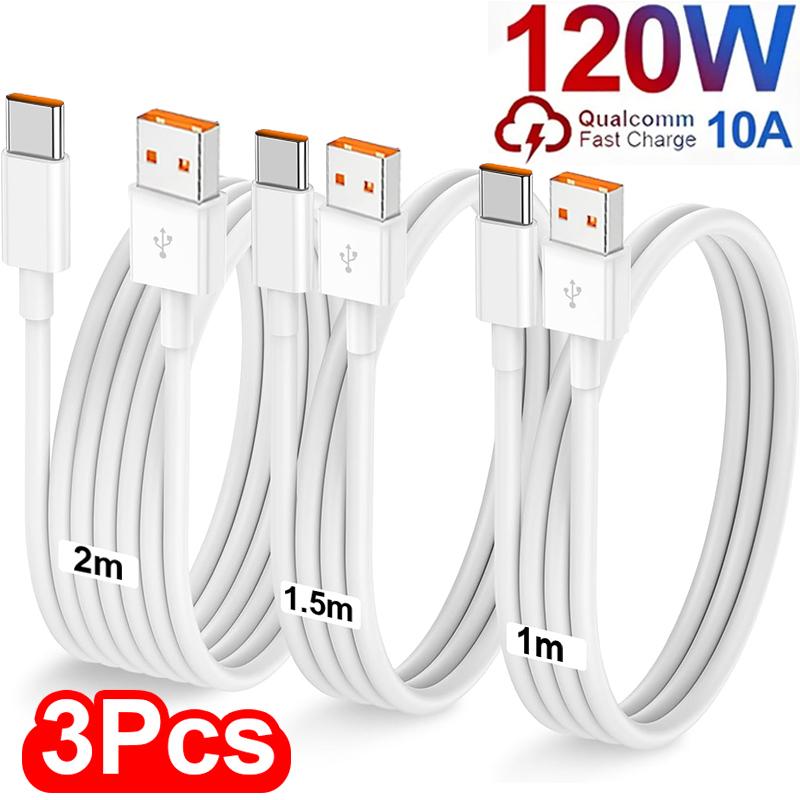 3/1 ks Kabel pro rychlé nabíjení 120W 10A USB A na Type C Rychlonabíječka Vysokorychlostní přenos dat Kabely pro Samsung Xiaomi Huawei