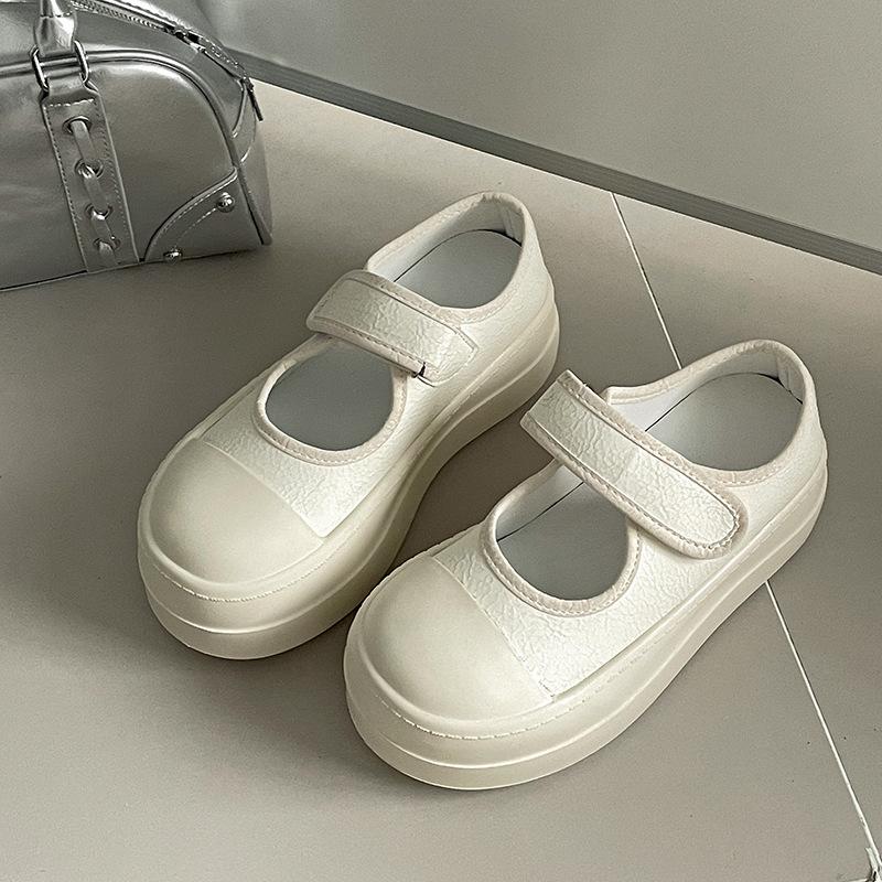 

Popular black shallow mouth heightening versatile single shoes women s 2025 new spring British style Velcro thick baseplate shoes 40 бежевый