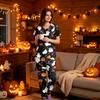 Women's Halloween Print Scrub Set V-Neck Short Sleeve Top with Pocket and Pants 2-Piece Uniform
