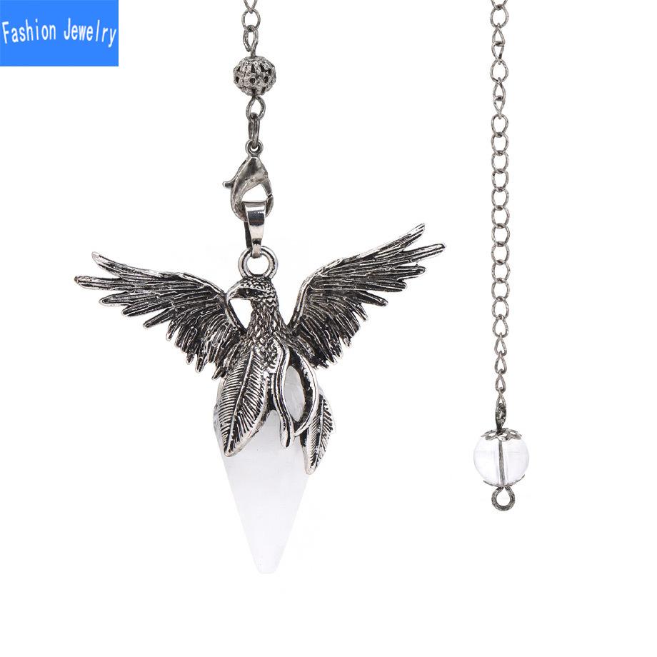 Natural crystal stone hexagonal cone phoenix wings pendant retro pendulum peace dove pendant