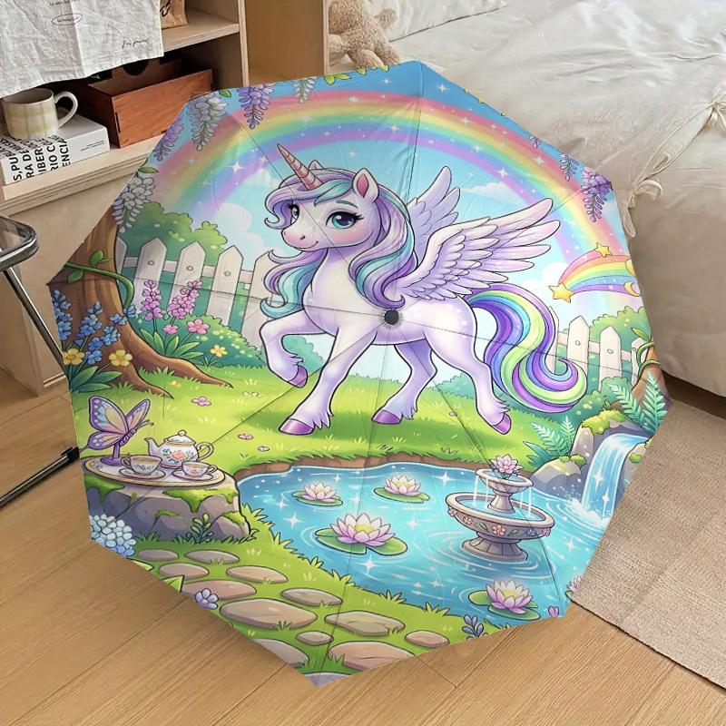 1PC Unicorn Fantasy Umbrella-8-Rib Reinforced Portable Folding Travel Suitable for All Seasons Outdoor Daily Use  -J0363