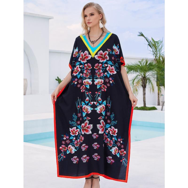 Blouse de plage coton humain imprimé ample robe de vacances bikini protection solaire chemise maillot de bain veste châle
