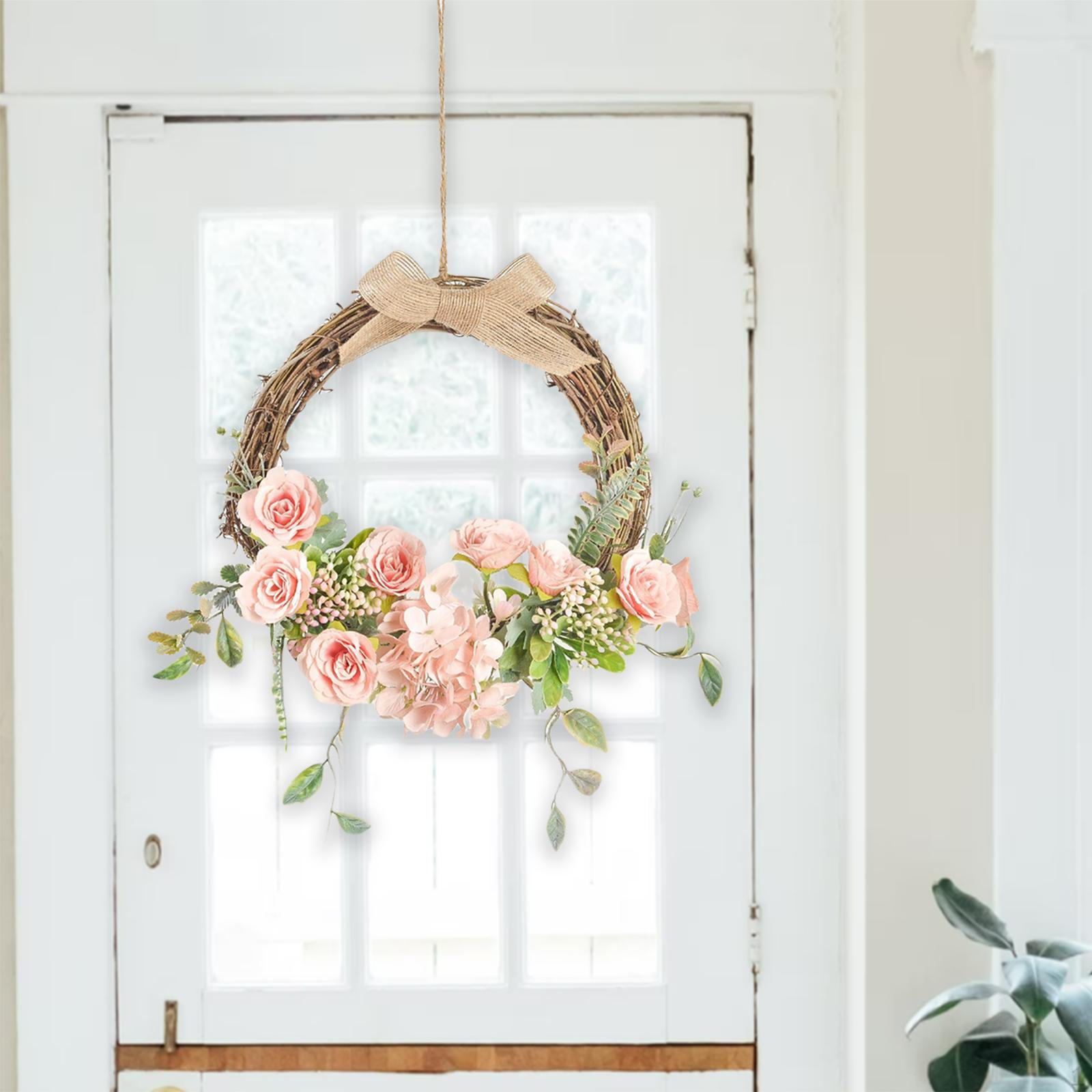 

13inch Artificial Flower Wreath Spring Front Door Greenery Hanging Garland Farmhouse Backdrop Pink